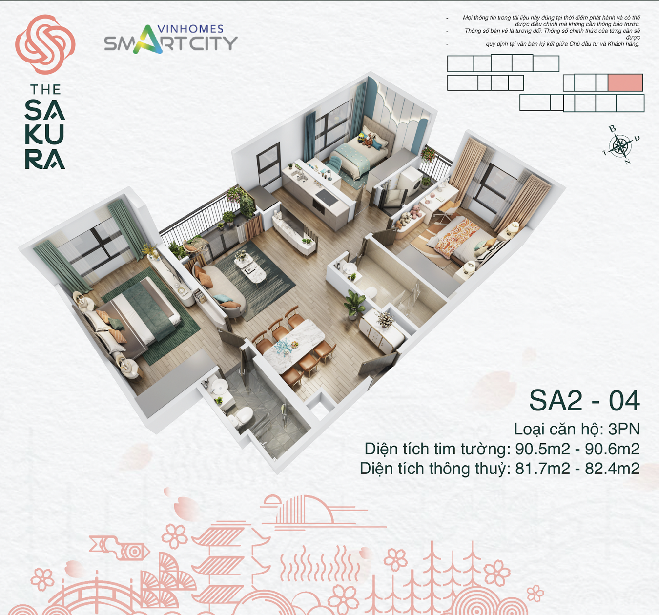 Bán căn góc 3 phòng ngủ view đường sắt metro trên cao toà SA2 The Sakura Vinhomes Smart City