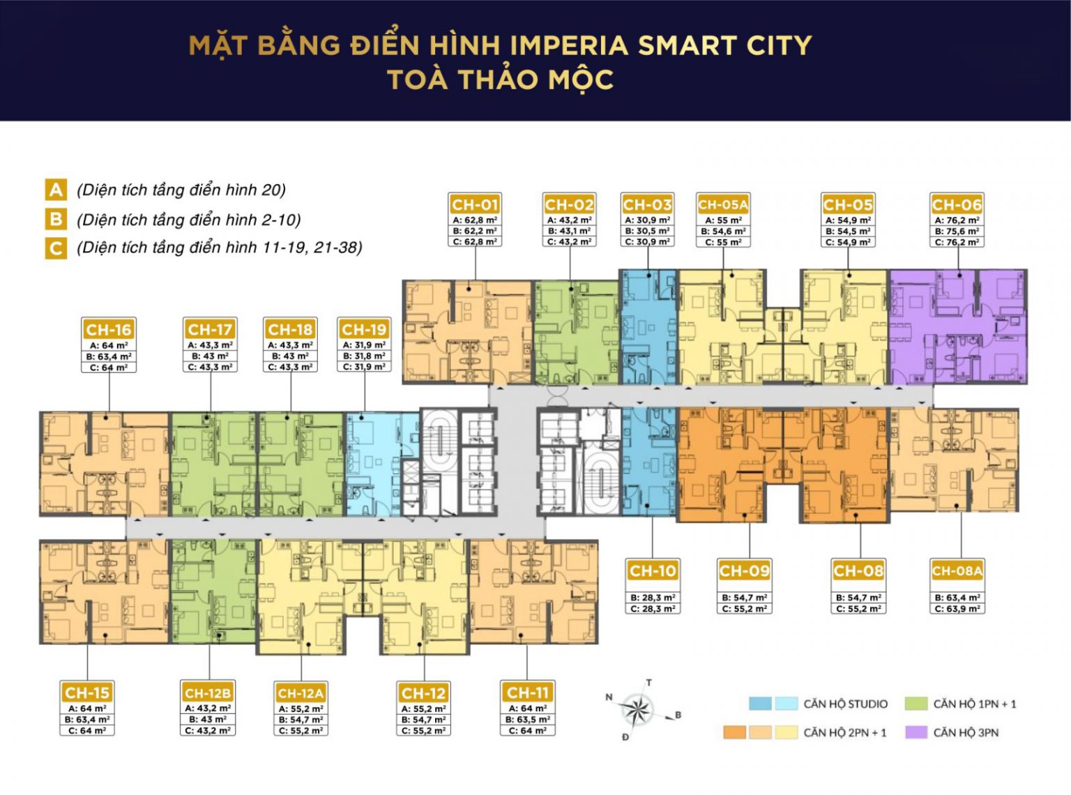 Cần bán căn hộ 2PN +1 2WC diện tích 63,5m2 tòa l5 - Thảo Mộc Imperia Smart City