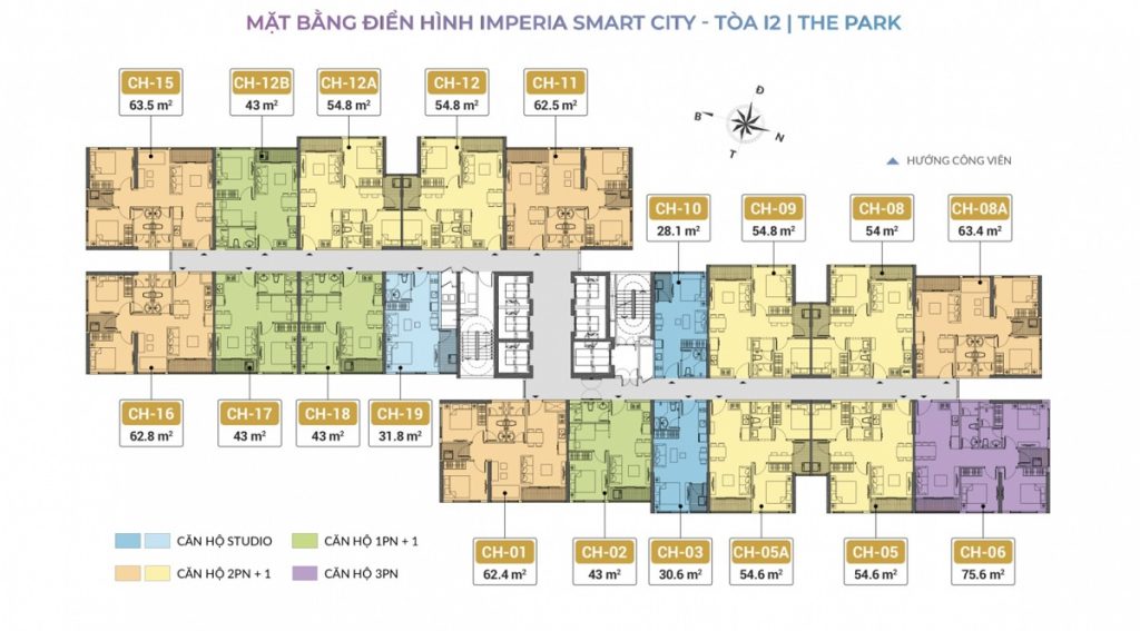 Cần cho thuê căn hộ 2PN +1 2WC diện tích 63,5m2 tòa l2 - The Park Imperia Smart City