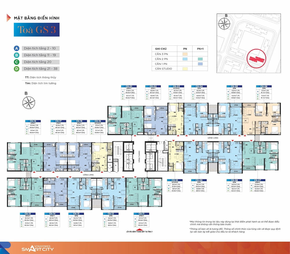 Cần cho thuê căn hộ 2PN +1 diện tích 69,4m2 tòa GS3 The Miami Vinhomes Smart City