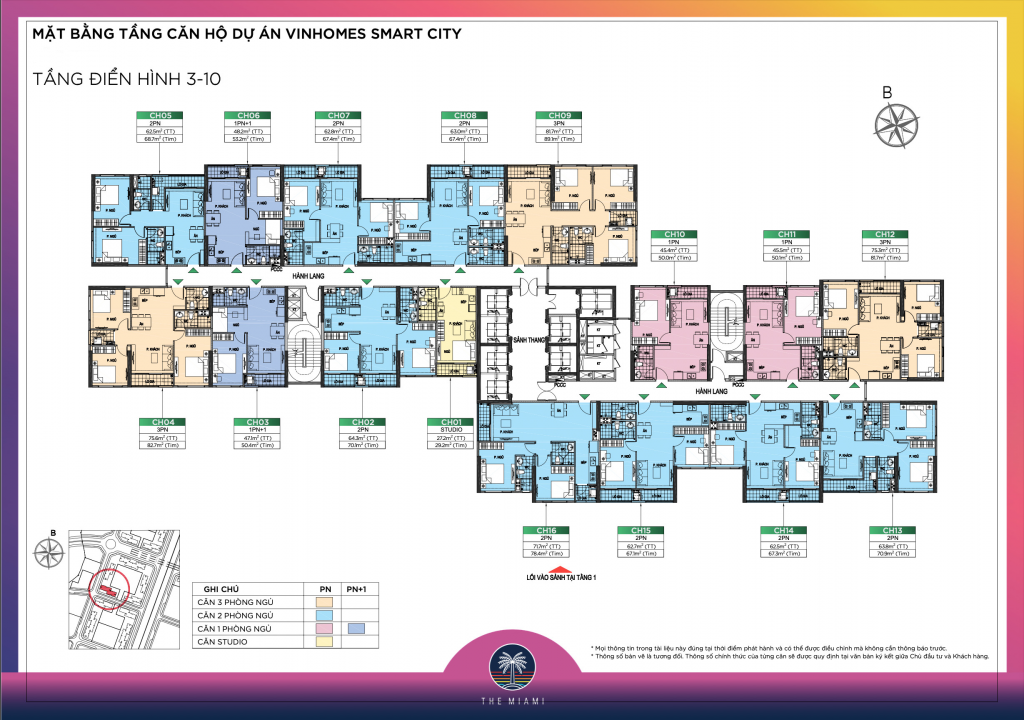 Cần cho thuê căn hộ 2PN diện tích 62,5m2 tòa GS6 The Miami Vinhomes Smart City