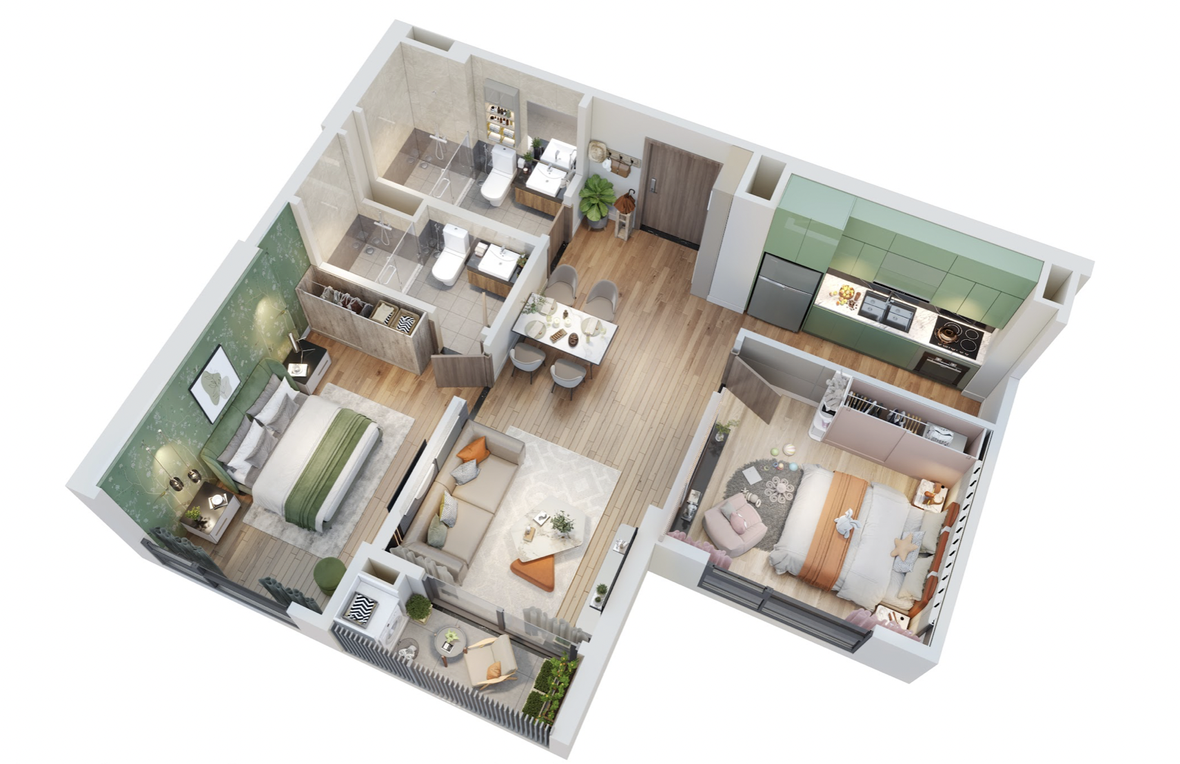 Cho thuê căn 2 ngủ view lối vào tòa TC1 The Canopy Residences Vinhomes Smart City