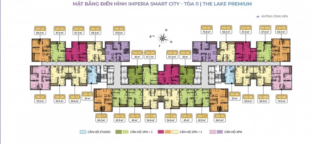 Cho thuê căn hộ studio diện tích 32m2 tòa l1 - The Lake Premium Imperia Smart City