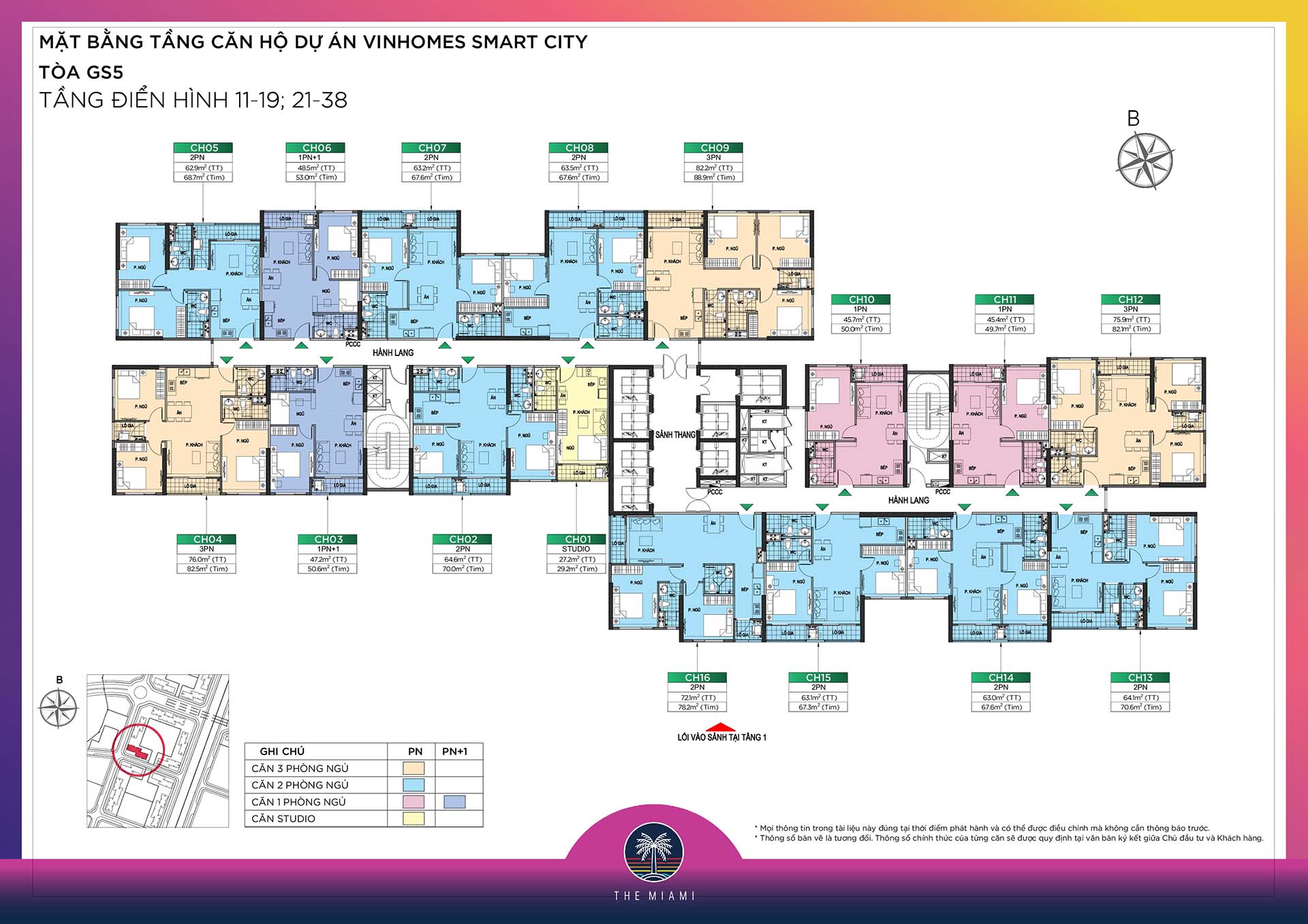 Cho thuê căn hộ studio diện tích 27.2m2 tòa GS5 The Miami Vinhomes Smart City